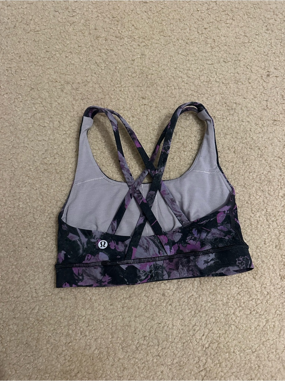 lululemon black and purple floral crisscross sports bra Size 2